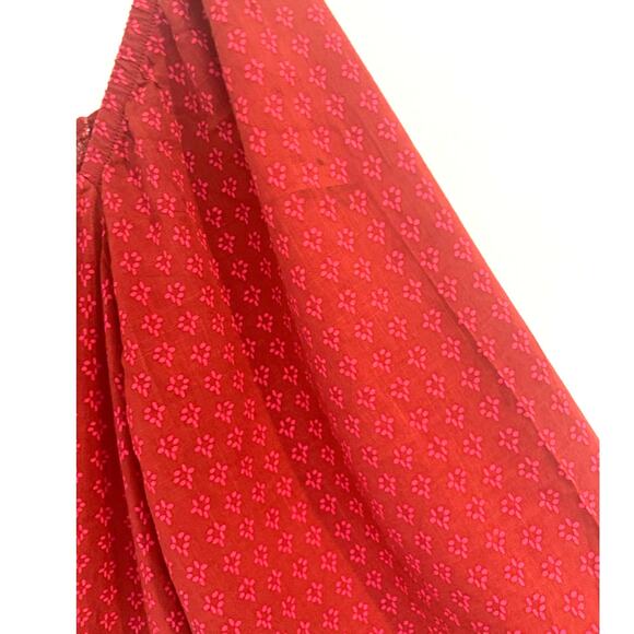 Knox Rose Jumpsuit XL Red Long Smocked Back Ditzy Print Prairie Boho Cottage - Picture 10 of 10